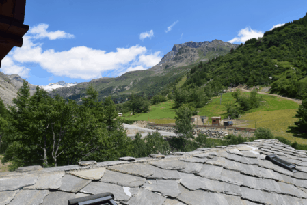 Vue sur les pistes et montagne Caribou